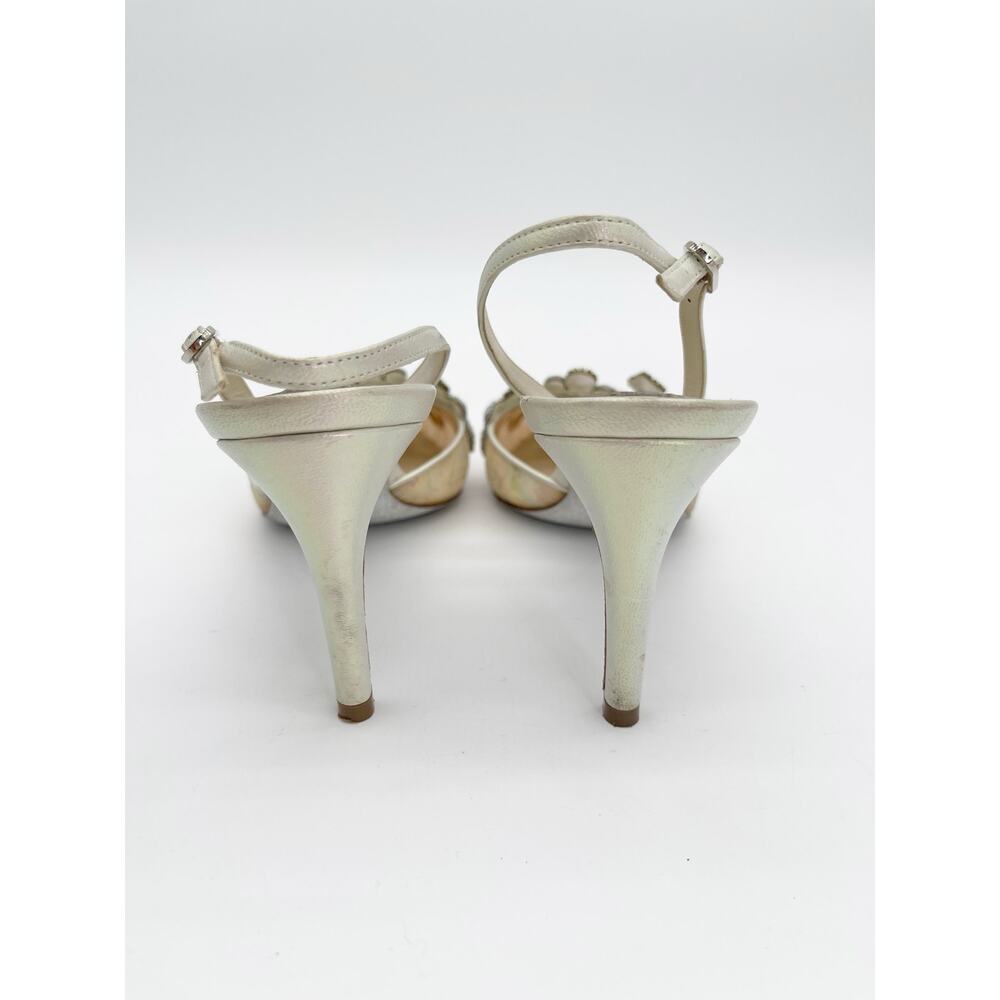 René Caovilla Veneziana Iridescent Shimmer Lace Crystal Slingback Heels IT 38 - Picture 14 of 16